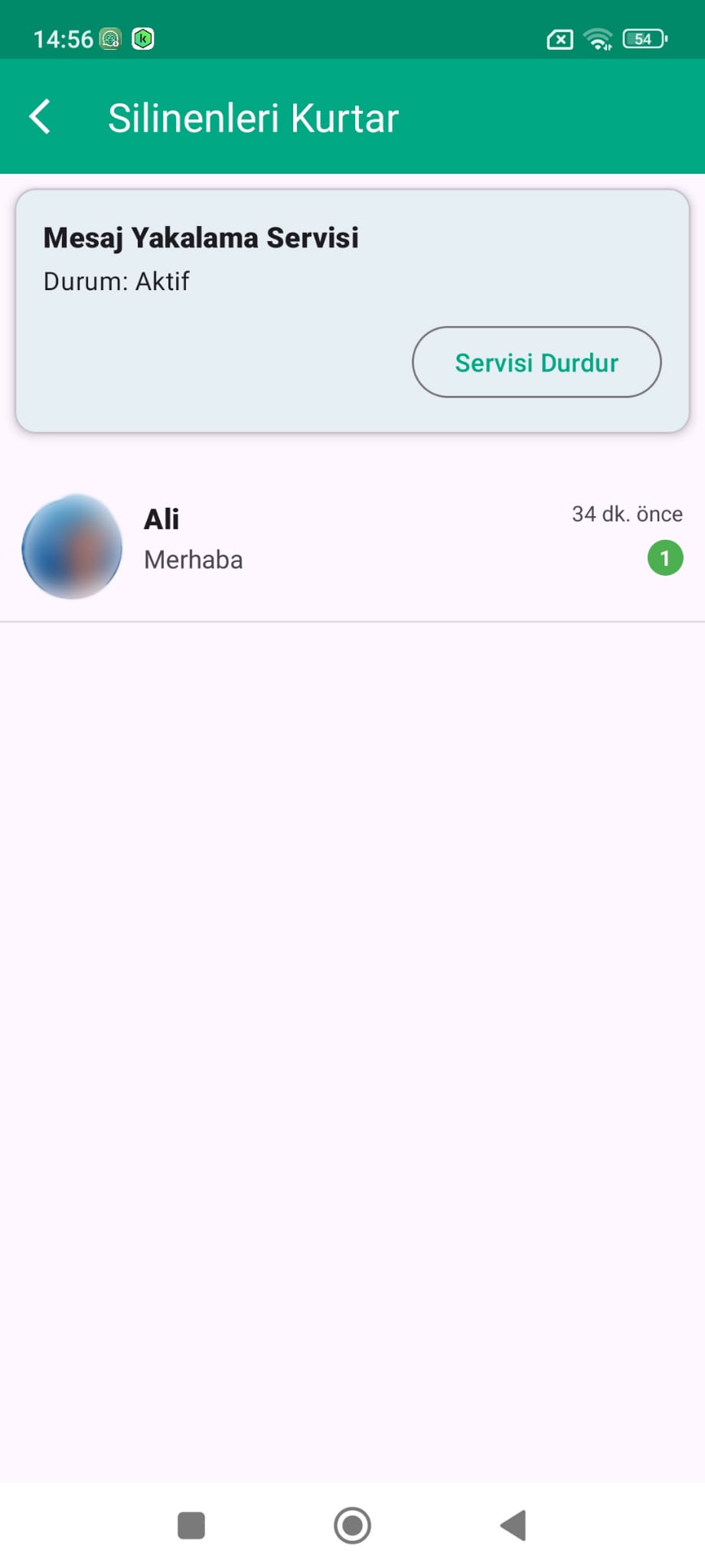 Silinen Mesajları Kurtarma Ekranı